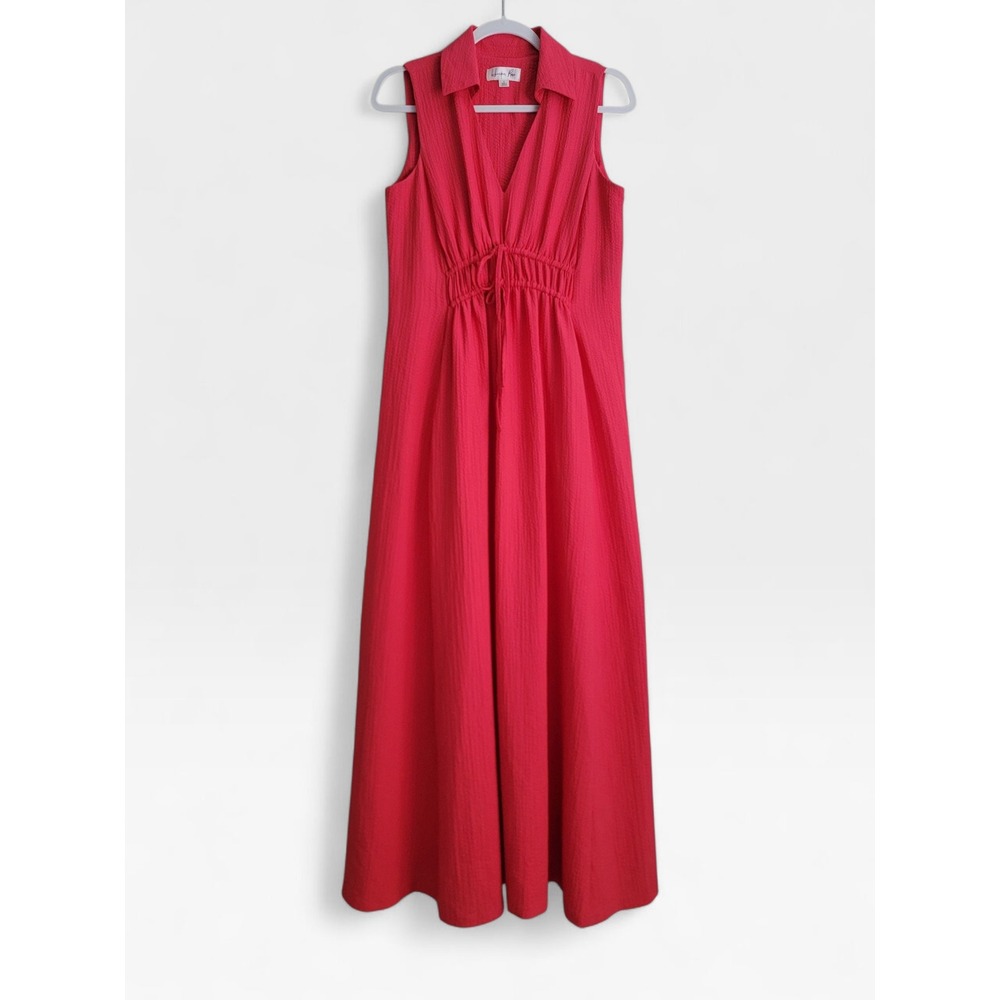 NWT Harper Rose Red Sleeveless Maxi Dress Collared Drawstring Waist Size 6